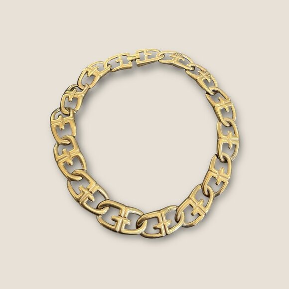 Vintage Gold-Tone Link Necklace 16 Inches Elegant Chain Design Jewelry - Picture 2 of 3